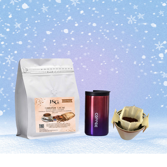 Specialty coffees with festive thermal travel mug